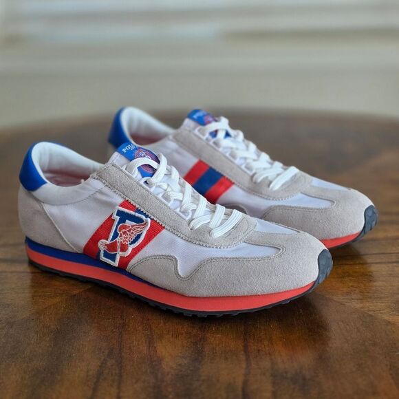 Polo Ralph Lauren Train 90-SK-ATH P-Wing Shoes White Grey Blue Red Men's 10.5 LE - Picture 6 of 14